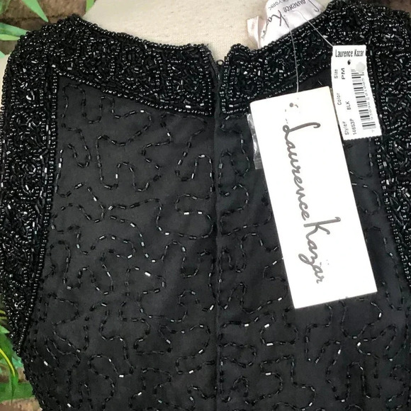Laurence Kazar Black Beaded 100% Silk Scoop Neck Sheath Party Dress NEW - Picture 5 of 8